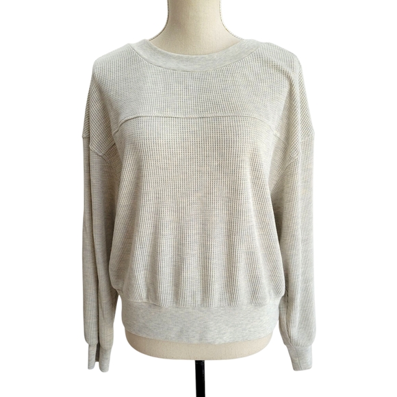 Varley Arvin Crew Neck Waffle Knit‎ Top Oatmeal Heather Gray Size S - Picture 1 of 9